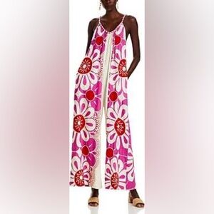 FARM Rio Pink & Red Floral Wide-Leg Spaghetti-Strap Jumpsuit